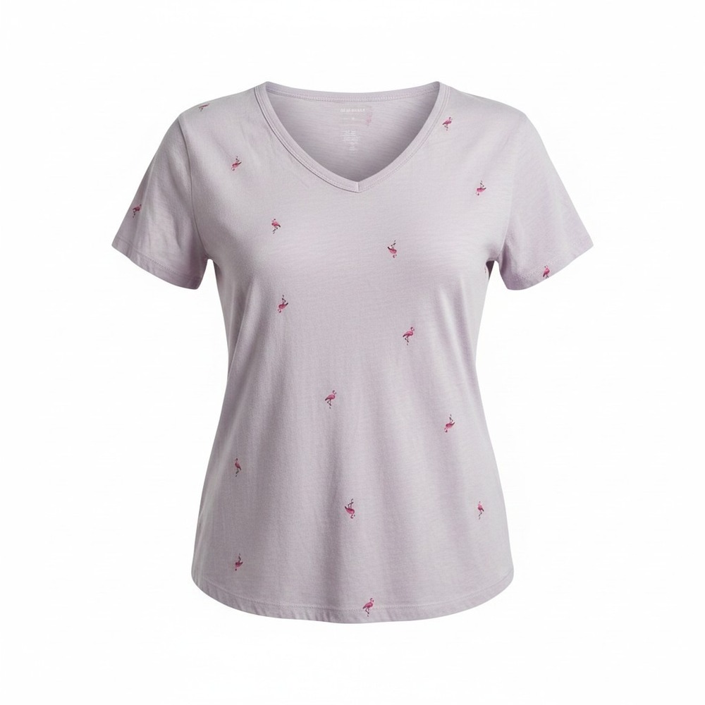 Old Navy Everywear Women XXL Lavender Purple Flamingo V-Neck T-Shirt Cotton